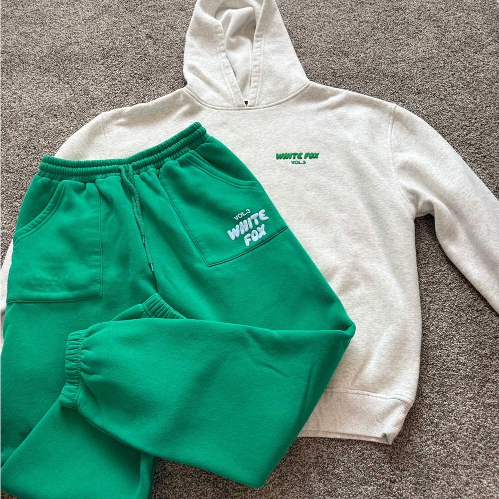 White Fox Boutique Green and White Hoodie and Sweatpants Set